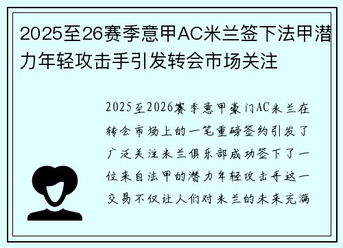 2025至26赛季意甲AC米兰签下法甲潜力年轻攻击手引发转会市场关注 2025至26赛季意甲AC米兰签下法甲潜力年轻攻击手引发转会市场关注